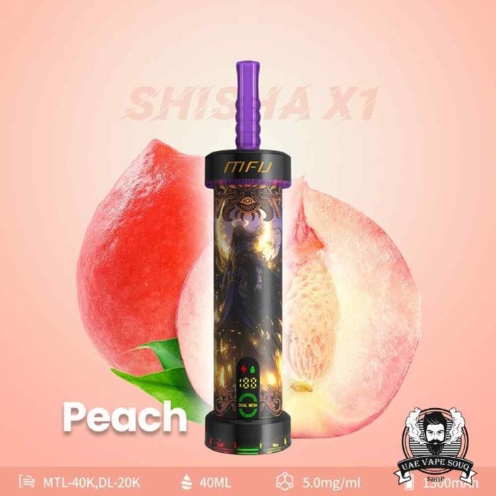 MFU Shisha X1 40000 Puffs Salt Nicotine 5mg Disposable Vape in Dubai Peach